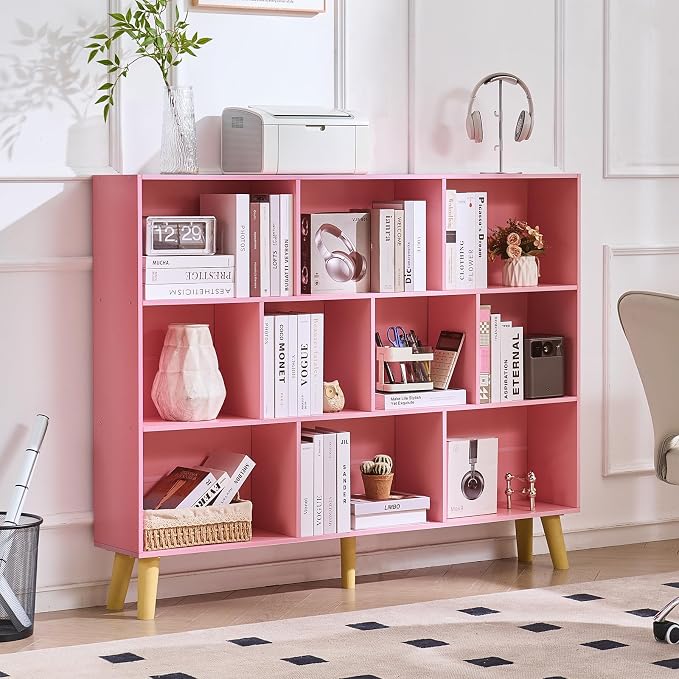 LEYAOYAO 10 Cube Bookshelf, 3 Tier Vintage 55" Wide Bookcase by LEYAOYAO-Findtheshiningpointofyourideallife%EF%BC%81