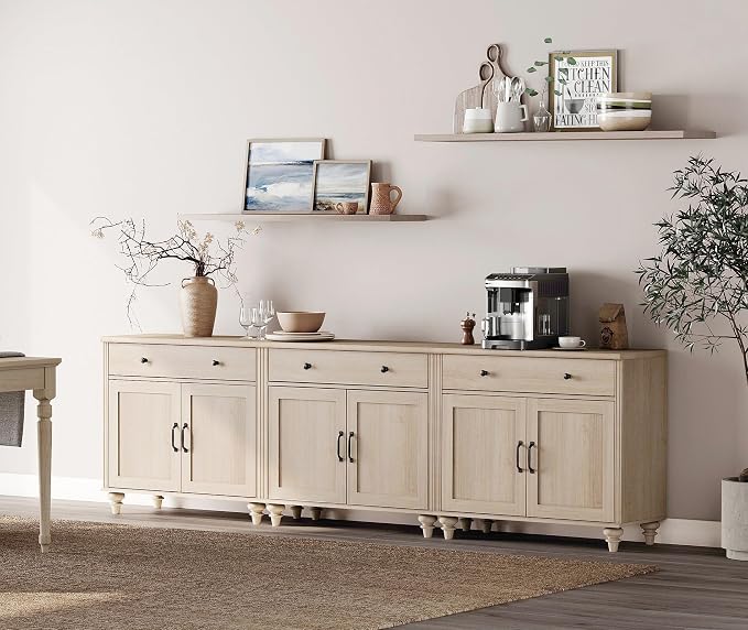 WAMAPT Buffet Cabinet with 6 Doors and 3 Drawers, Large Coffee Bar Table Wood by WAMPAT