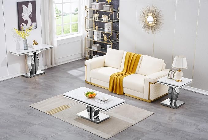 Henf 47" Marble Console Table Modern White Faux Marble Entryway Table - Image 6