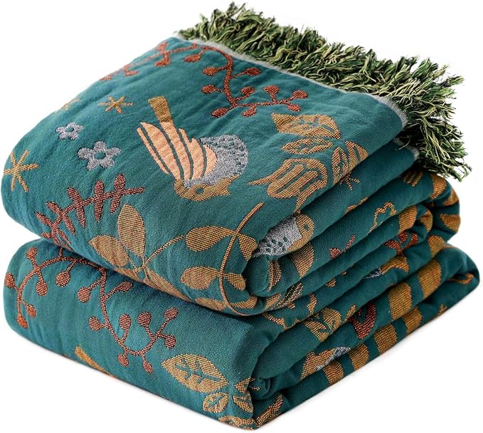 LUTBM Queen Throw Blanket for Bed 100% Cotton Boho Soft Quilt Birds and Floral by LUTBMFindYourFreeSpiritatHome