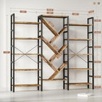 INNOD 70x70 Triple 5 Tier Book Shelf, Large Wooden Bookcase - Image 2