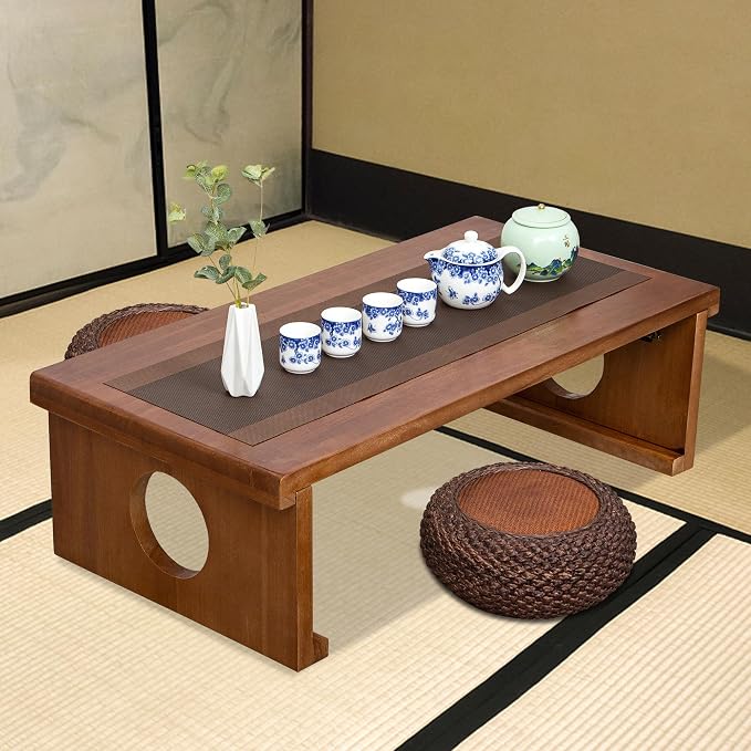Foldable Japanese Coffee Table，Folding Japanese Floor Table，Natural Brown by VDEHOM