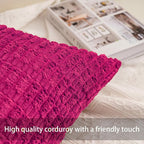 Pack of 2 Corduroy Decorative Throw Pillow Covers 12x24 Inch, Rose Red | Fall - Image 2