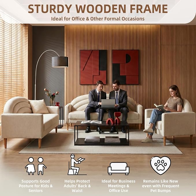 63" Small Loveseat Sofa for Small Spaces, Mid Century Modern Sofa, Linen - Image 5