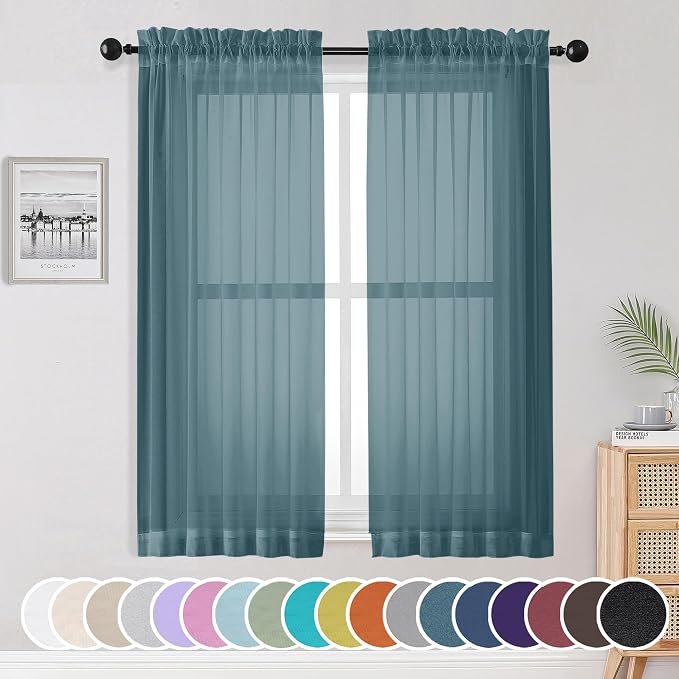 Sheer Curtains, 63 inch Length Set of 2, Rod Pocket Light Weight Voile Curtains by OWENIE