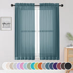 Sheer Curtains, 63 inch Length Set of 2, Rod Pocket Light Weight Voile Curtains by OWENIE