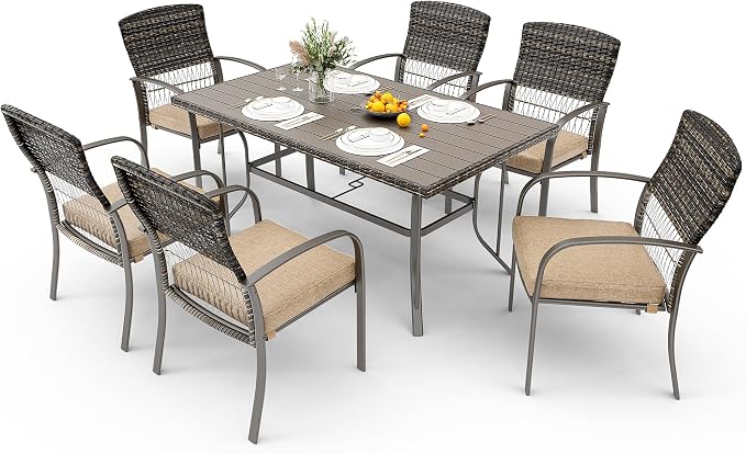 Pamapic 8504 Patio Dining 7 Piece, Outdoor Wicker Furniture Set by Pamapic