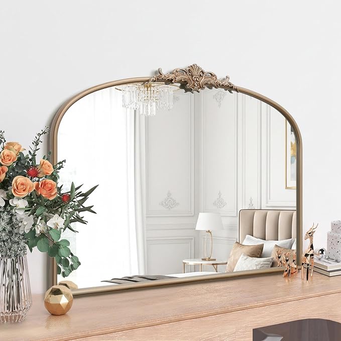 Besdomus Arched Vintage Gold Mirror: 40"x29" French Large Champagne Gold - Image 3