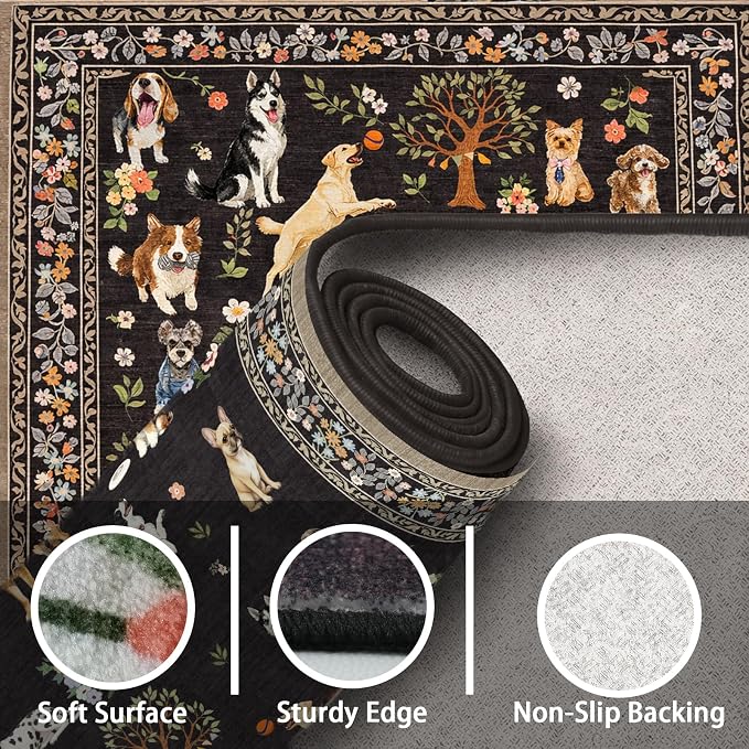 Black Hallway Runner Rug 2x4 for Bedroom Kitchen | Ultra-Thin; Boho Style; Low - Image 7