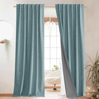 NICETOWN 100% Blackout Skylark Blue Linen Curtains 90" Length - Image 2
