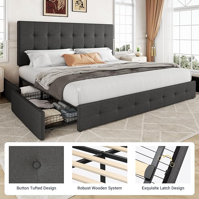 Allewie Upholstered King Size Platform Bed Frame - Image 6