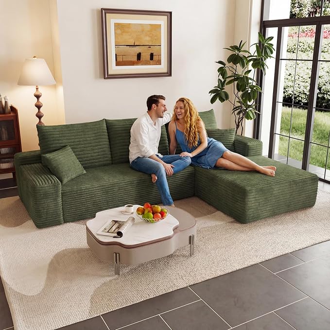 95" Cloud Sectional Couch with L-Shape Chaise, Modular Comfy Sofa Chaise Longue by ODUWA