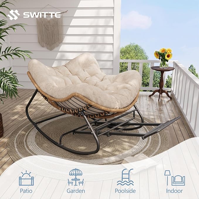SWITTE Outdoor Papasan Rocking Chair - Image 3
