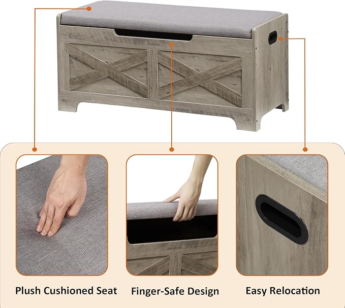 IDEALHOUSE Storage Bench, 39.4" Retro Wooden Storage Chest - Image 6