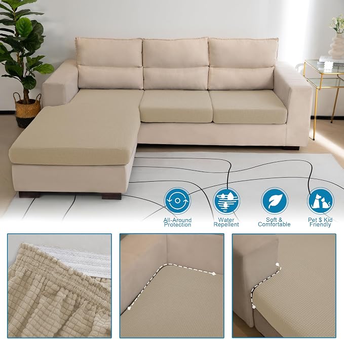 Water Repellent Couch Cushion Cover 3 Pieces Sofa Seat Cushion Covers, Stretch - Image 6