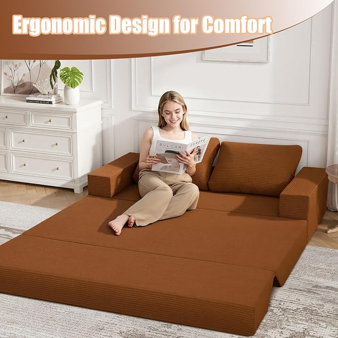 COMAX Convertible Sofa Bed Queen, Corduroy Folding Floor Couch Pull Out Couch - Image 5