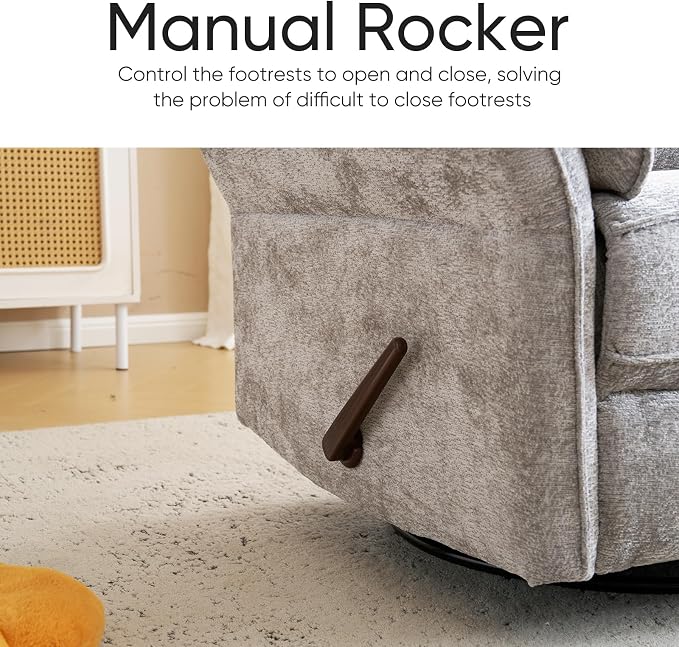 Rocking Chair Nursery with Adjustable Headrest, Manual Swivel Rocker Recliner - Image 8