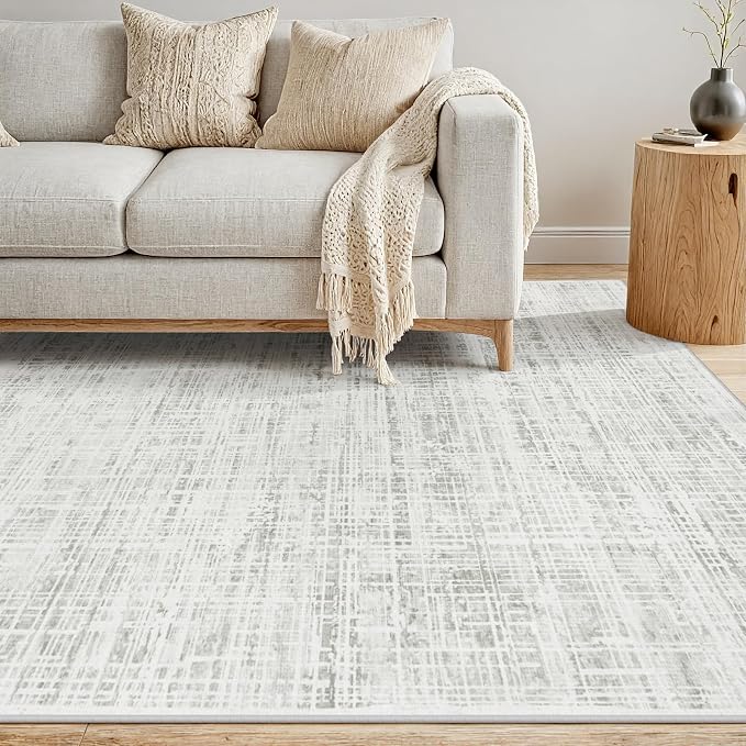 9x12 Washable Area Rug for Living Room Bedroom: Non-Slip Modern White Gray | - Image 2