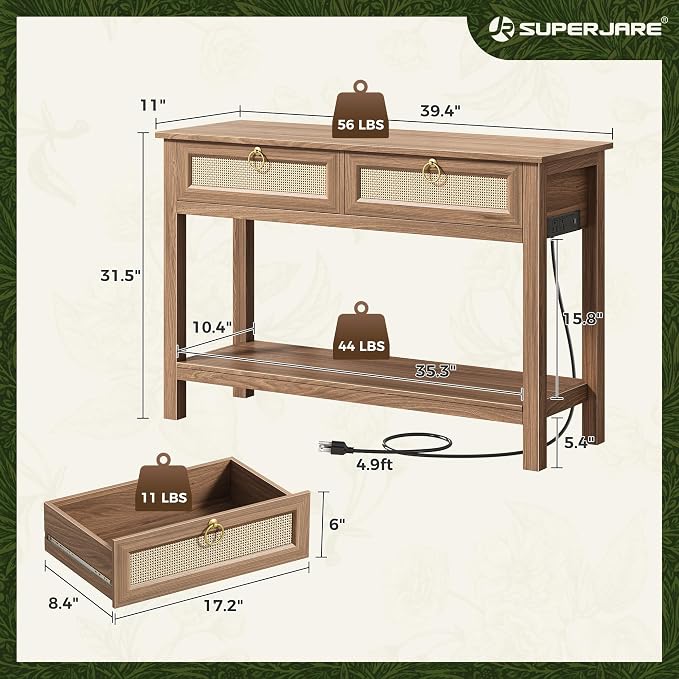 SUPERJARE Rattan Console Sofa Table - Image 2