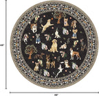 Black 4Ft Round Dogs Area Rug for Living Room Bedroom | Stain Resistant; Non - Image 2