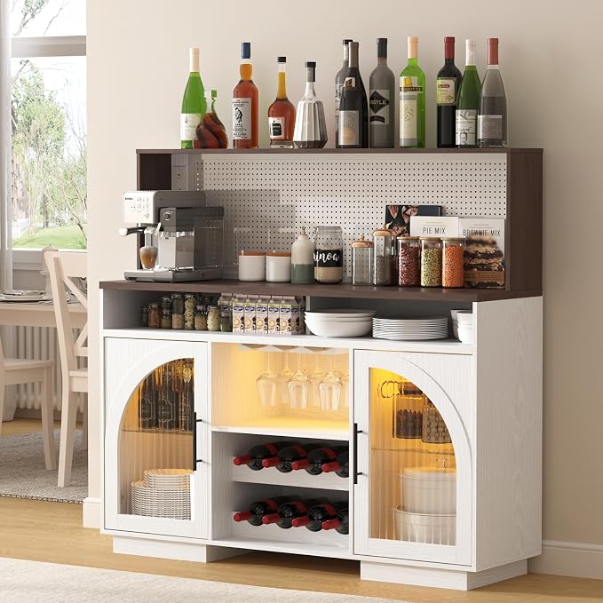 54" Coffee Bar Cabinet with Pegboard, Baskets & Movable Charging Station - Image 7
