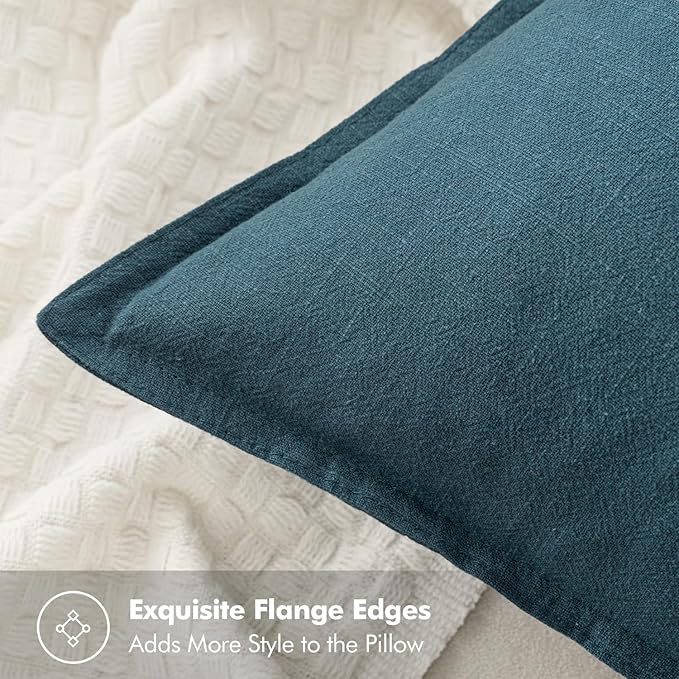 MIULEE Decorative Linen Euro Sham Pillow Covers 26x26 Blue | Boho Farmhouse​ - Image 2