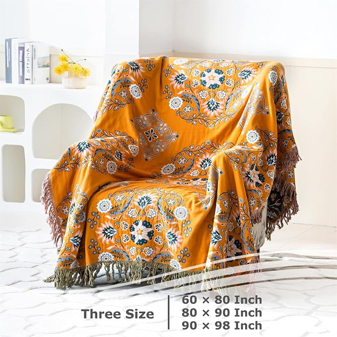 LUTBM Boho Throw Blanket for Bed 100% Cotton Soft Lightweight Quilt Reversible - Image 5
