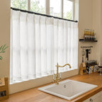 Beige White Linen Kitchen 36 Inch Pinch Pleated Curtains 2 Panels | Ivory Short - Image 8