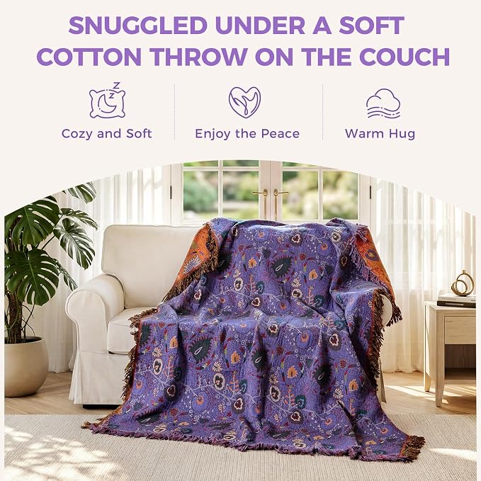 LUTBM Boho Throw Blanket for Bed 100% Cotton Soft Lightweight Quilt Home Decor - Image 4