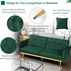 70” Velvet Futon Sofa Bed w/Adjustable Backrests and Armrests, Convertible - Image 4