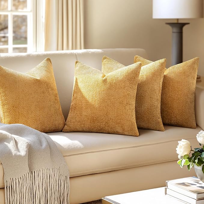 MIULEE Soft Decorative Chenille Pillow Covers Gold 18x18 Pack of 4 | Modern - Image 5