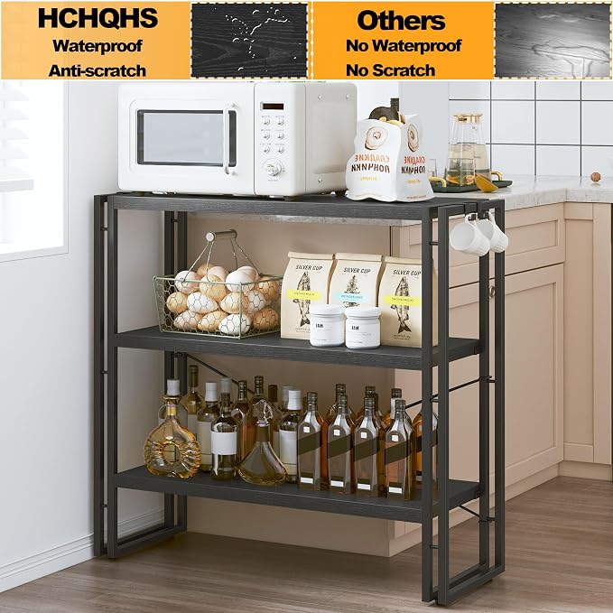 HCHQHS Bookshelf, 3-Tier Industrial Bookcase, Freestanding Horizontal - Image 6
