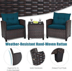 HAPPYGRILL 3 Pieces Patio Conversation Set, Outdoor Furniture Set PE Rattan - Image 4