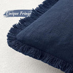 MIULEE Linen Fringe Decorative Euro Throw Pillow Covers Dark Navy 26x26 | Set - Image 3