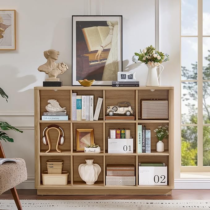 Joaxswe 12 Cube Storage Organizer, Wood Floor Standing 3-Tier Cubby Bookcase - Image 6