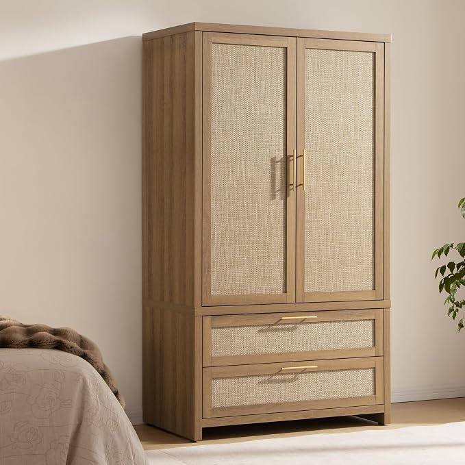 SICOTAS Rattan Armoire Wardrobe Closet Cabinet, Boho Large-Capacity Deep by SICOTAS
