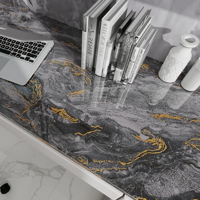 Grey Gold Marble Contact Paper for Countertops A Set of 15.7" X 472"Glossy Peel - Image 5