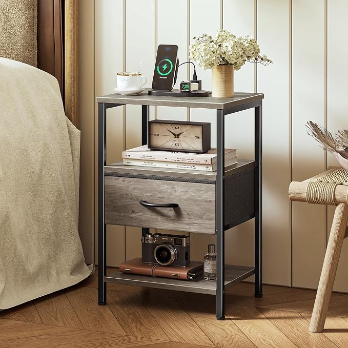 SUPERJARE Nightstand with Charging Station, Bed Side Table with Adjustable - Image 2