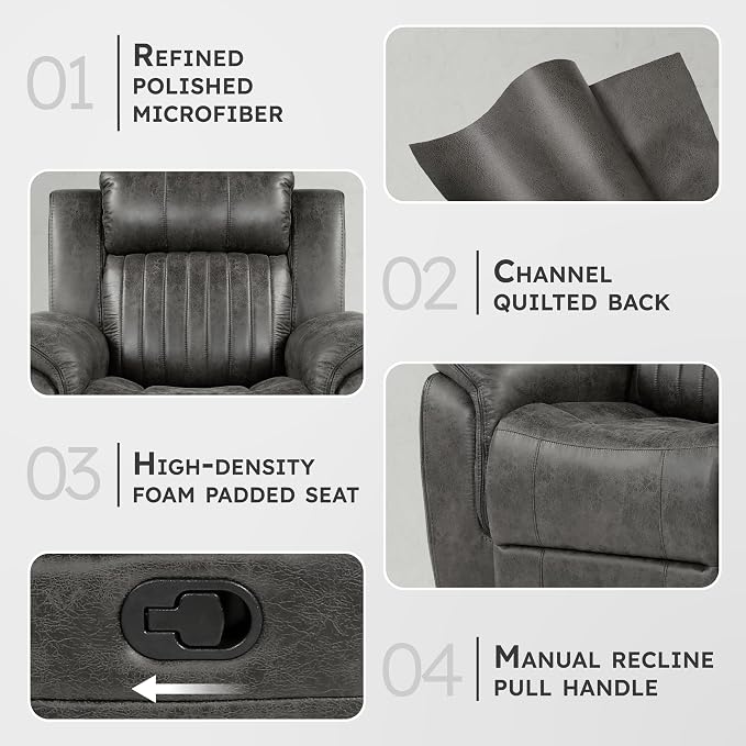 Lexicon Recliner Chair, Home Theater Seating, Manual Polished Microfiber - Image 3