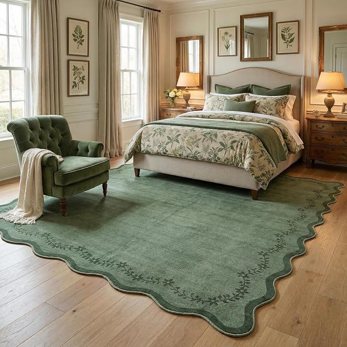 GarveeHome 5x7 Scalloped Area Rug Green Washable Bedroom Living Room Rug | Soft - Image 2