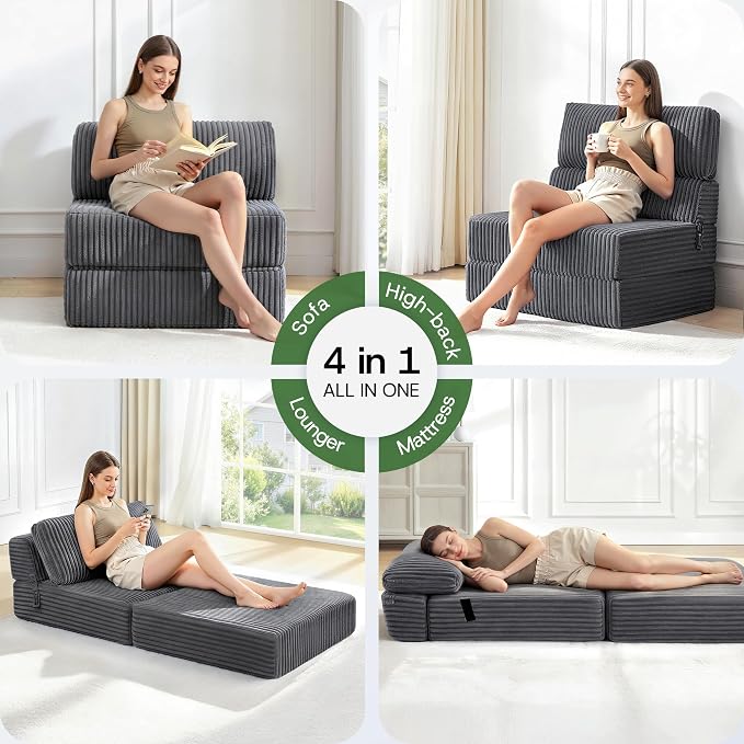 Convertible 4-in-1 Folding Sofa Bed Boneless Sleeper Chair Couch Foldable - Image 7
