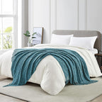 BOURINA Teal Throw Blanket 50 x70 Inches Jacquard Argyle Throw Textured Solid - Image 3