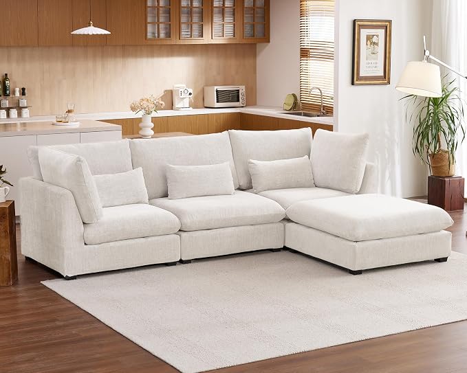 115" Oversized Chenille Couch Modular Sectional Sofa, Washable Cloud Couch - Image 4