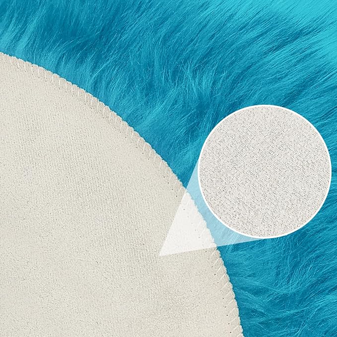 3ft Small Round Blue Rug, Thick Furry Fluffy Carpet - Image 7
