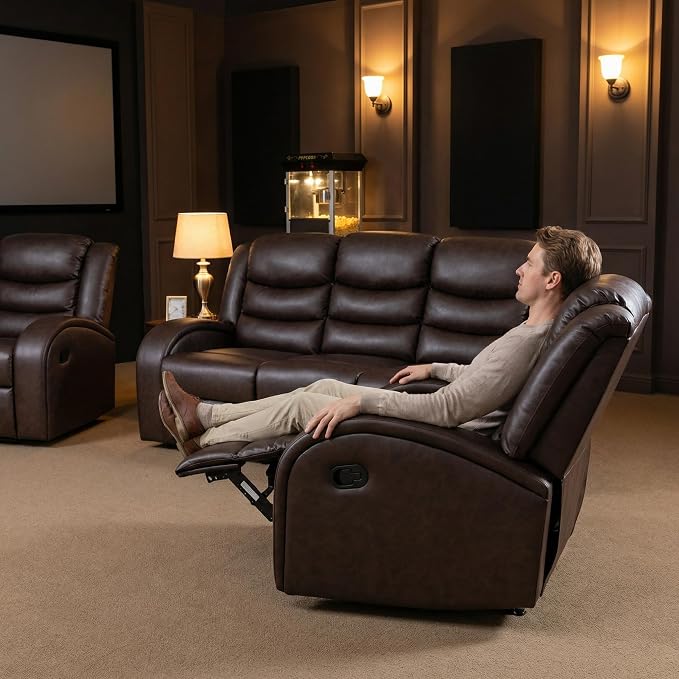 Recliner Sofa Set 3 Piece Living Room Furniture Set Couch Sectional Leather - Image 7