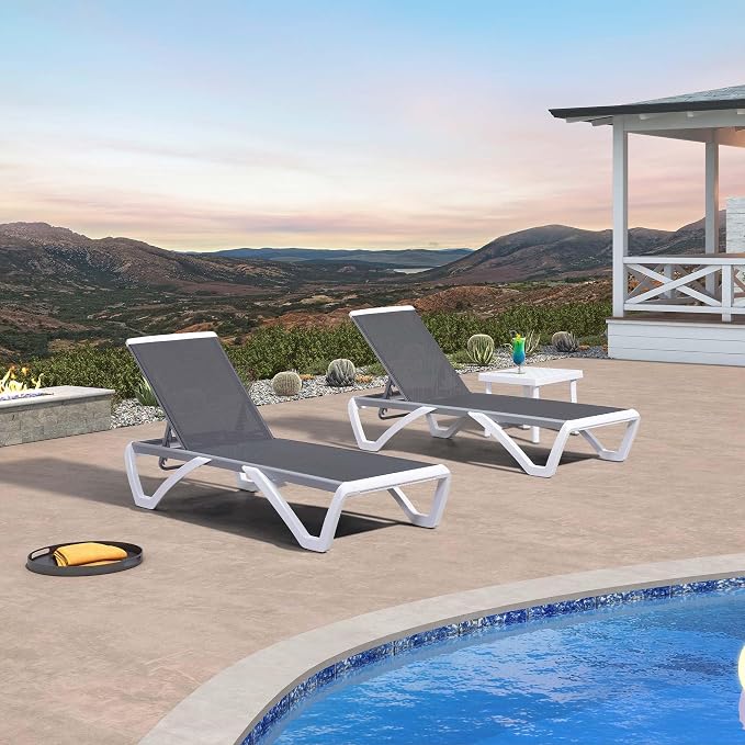 PURPLE LEAF Patio Chaise Lounge Chair Set of 3 Outside Aluminum Plastic - Image 9