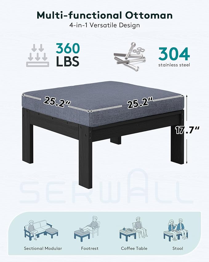 SERWALL Outdoor Ottoman with Cushions - Image 2