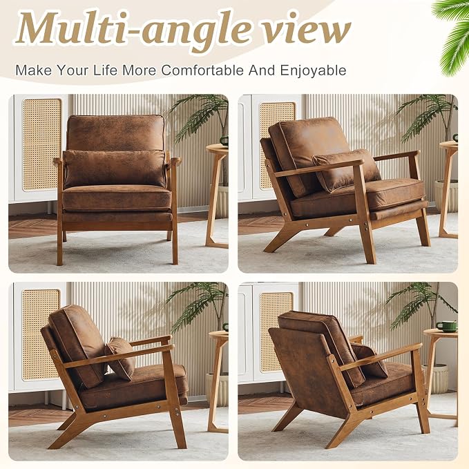 VINGLI Solid Wood Wide Armrests Accent Chair Set of 2, Upholstered Mid Century - Image 8