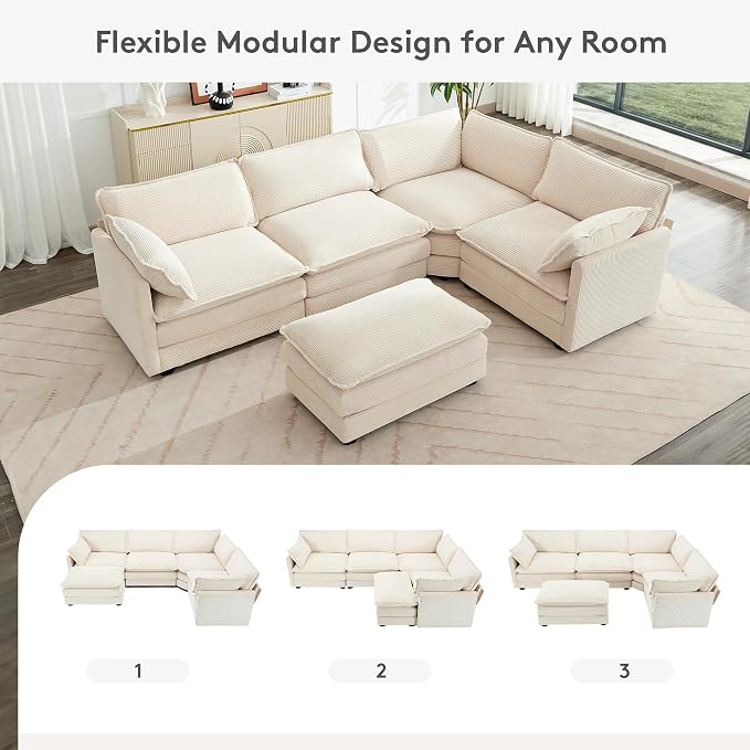 ROWHY 113'' Modular Sectional Cloud Couch, 5 Seater Corner Sofa Big Comfy - Image 4