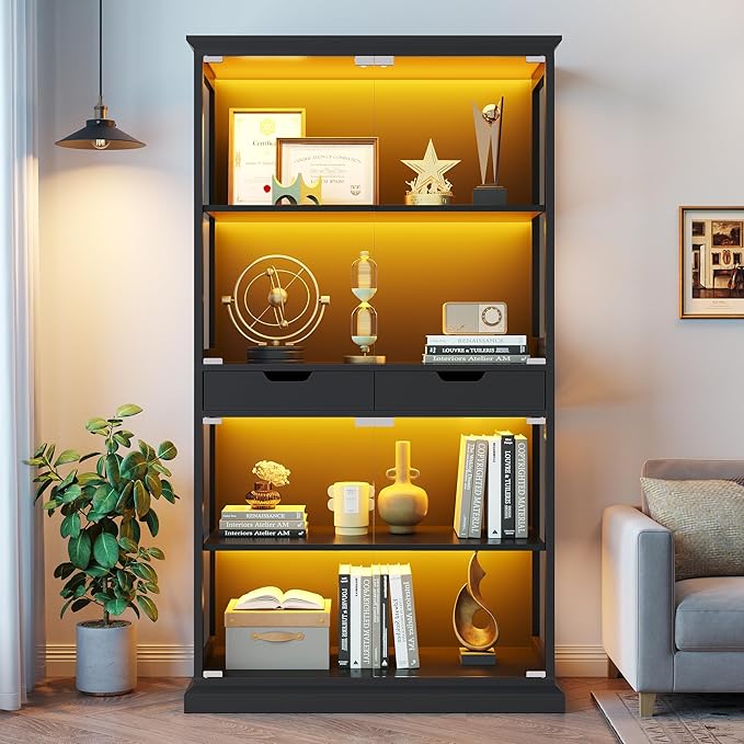 Jocoevol Display Cabinet with Glass Doors, 4-Tier Glass Display Case with Human - Image 3